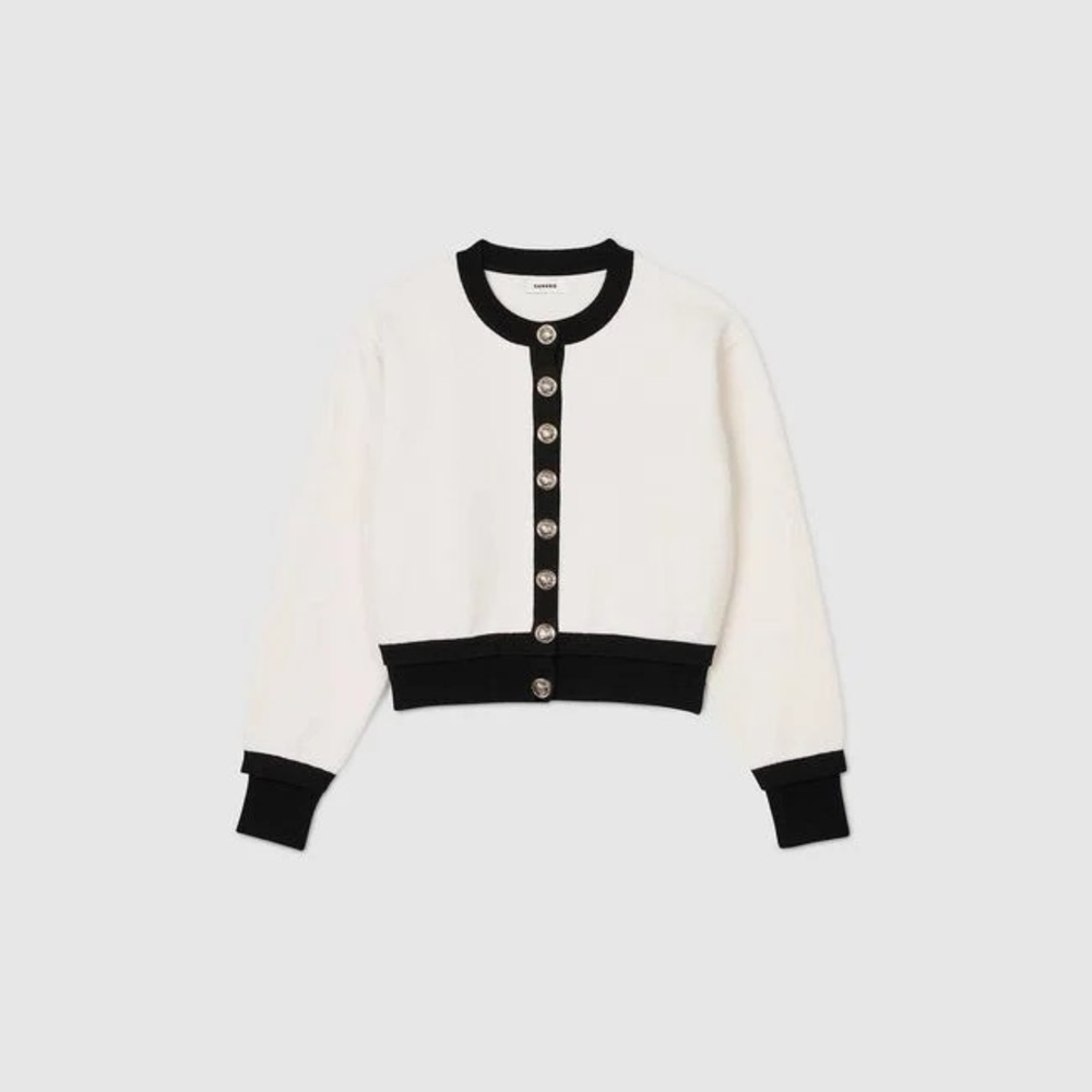 NWT Sandro Black and White Cardigan Sweater with Gold Buttons